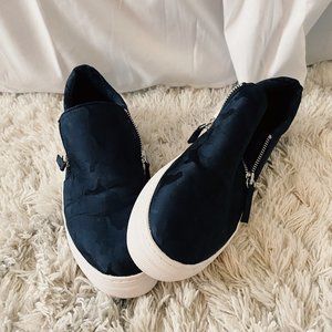 Steve Madden Black Camo Zipper Slip Ons